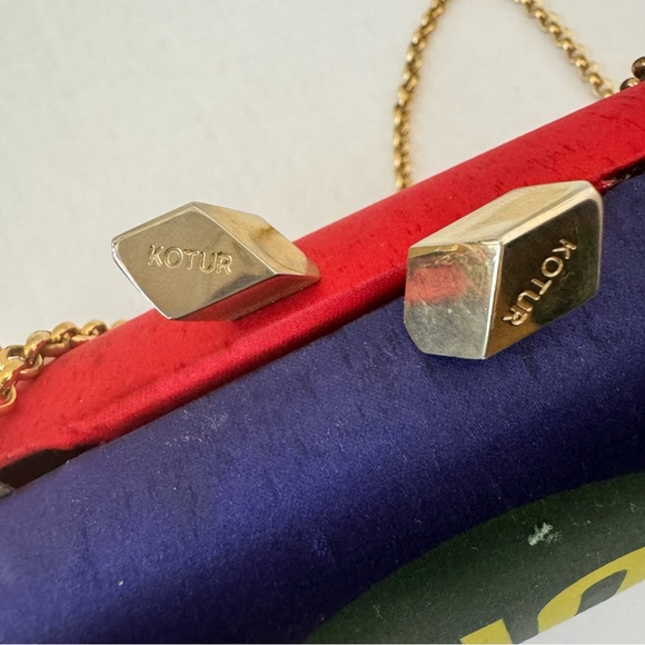 Kotur Red Blue MORLEY YES NO Printed Satin Box Clutch B#27 - Picture 7 of 12